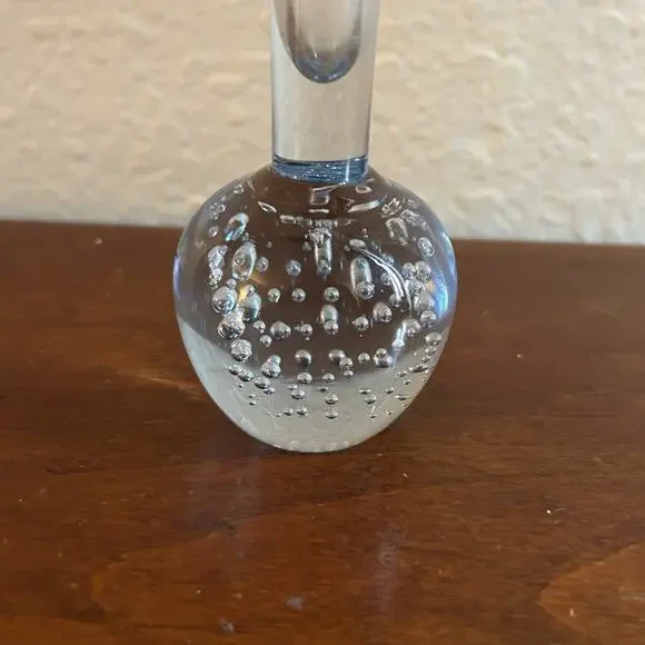 Vtg Bud Vase Delicate Clear Blue Glass Round Base Bullicante Bubbles Denmark - Picture 8 of 9
